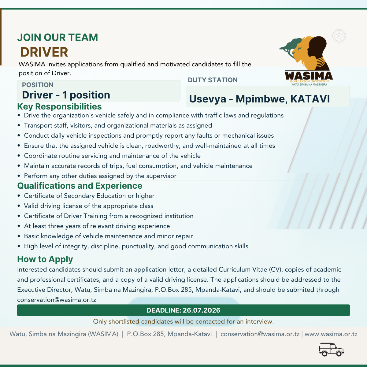 Driver Job Vacancy